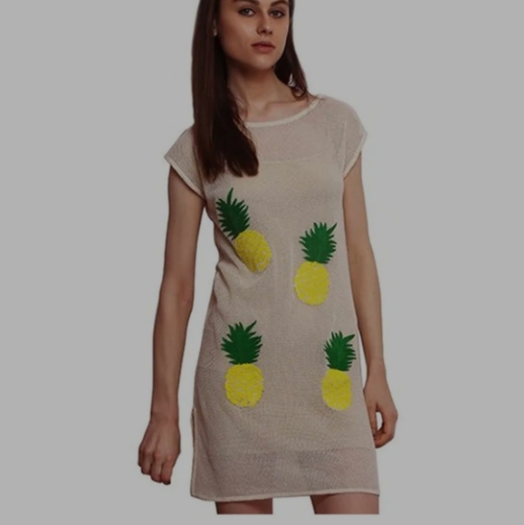 Nwt America and Beyond Hawaii Pineapple Embroidered Net Beach Cover Up sz-M/L - Picture 6 of 6